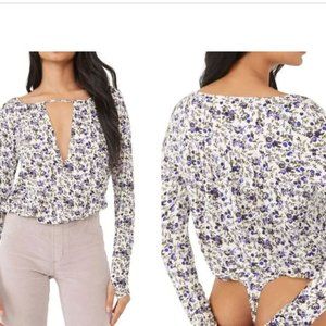 Free People Kaya Print Cutout Bodysuit Ivory Combo Size S & L